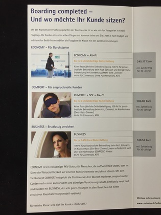 Vorstellung von Versicherungstarifen bei der Continental mit Werbemailing von big-easy